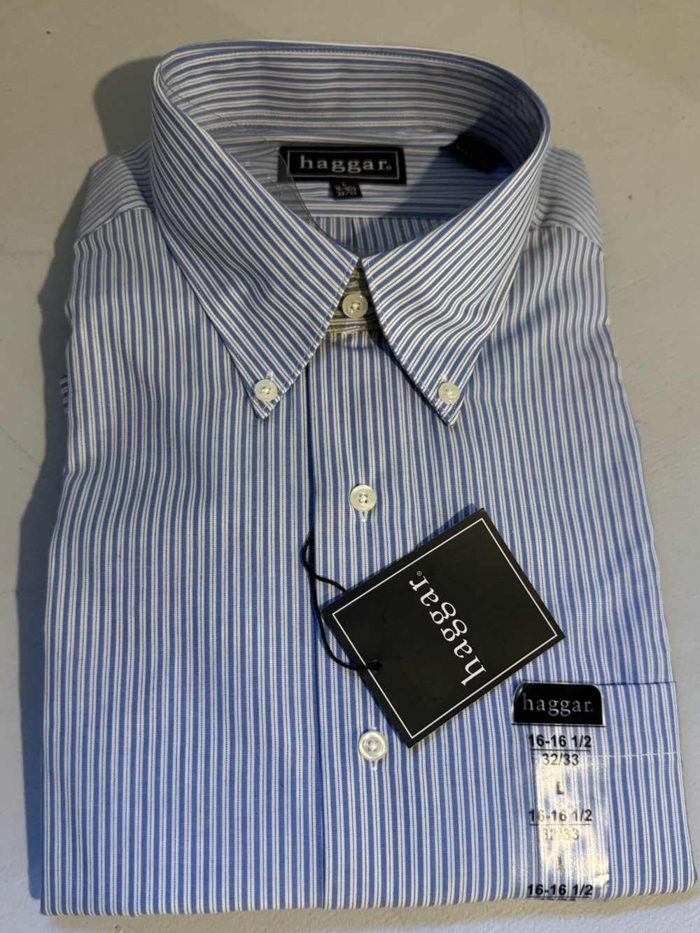 Haggar Blue & White Striped Men's Dress Shirt